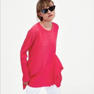 Zara Asymmetrical Pleated Pink Color Top SZ S